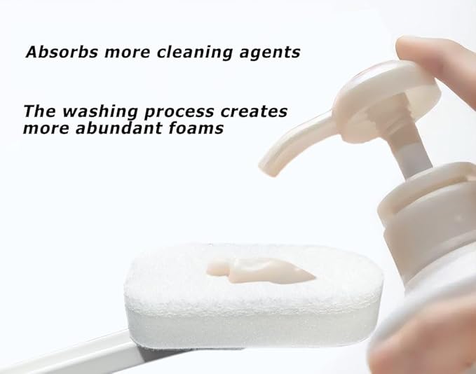 Extended Handle Sponge Scrubber with Integrated Scouring Pads: Ultimate Kitchen, Bathroom & Shower Cleaning Tool for Effortless Wash & Scrubbing (Long Handle Brush Sponge)