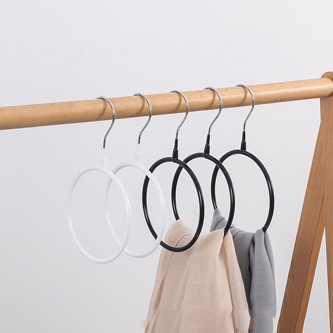 4pcs Metal Scarf Organizer Rings Set with Plastic Coating, Small and Large Black Scarf and Tie Holder for Closet Storage and Clothing Accessory Organization