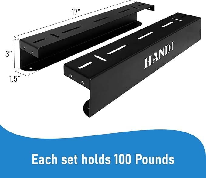 HandT USA Based Overhead Garage Storage Rack, Ceiling Tote Bin Organization Rails Shelving Racks System, Heavy Duty Hanging Metal Rack Systems for 27 Gallon Container, Supports Most Bins, 4 Sets Black