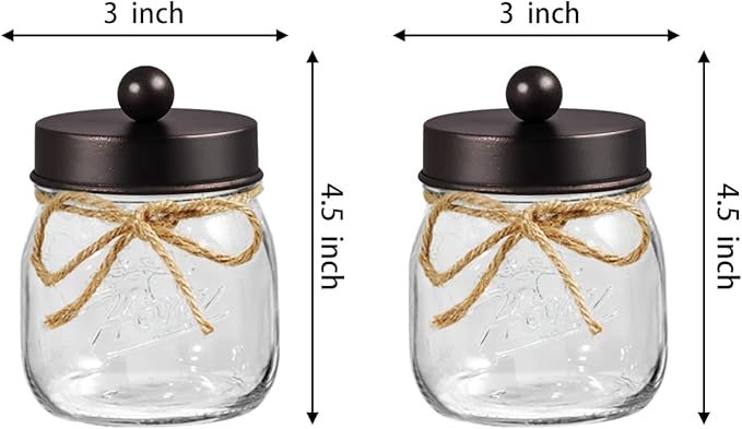 SheeChung 3 Pack Qtip Holder for Bathroom, Cotton Swab Holders, Bathroom Decor, Apothecary Jars with Lids for Cotton Round Pads, Balls, Floss Picks - Bronze