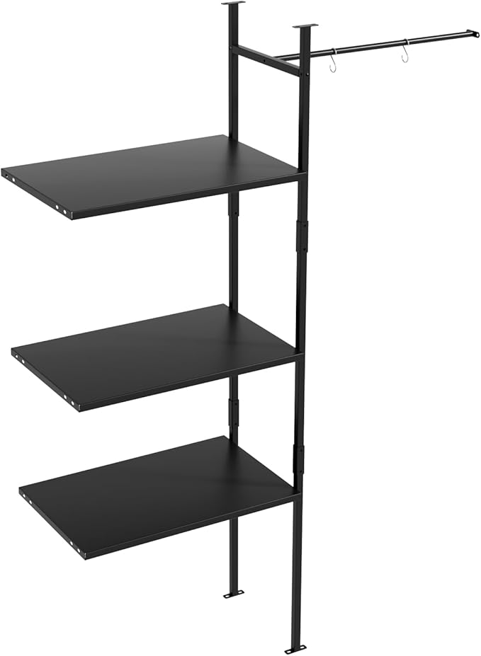 KINYING Metal Shelving Kit for 57 Cu.ft Vertical Storage Shed,with Screw and Nuts, 62” x 25” x 16”, Easy Assembly,Black