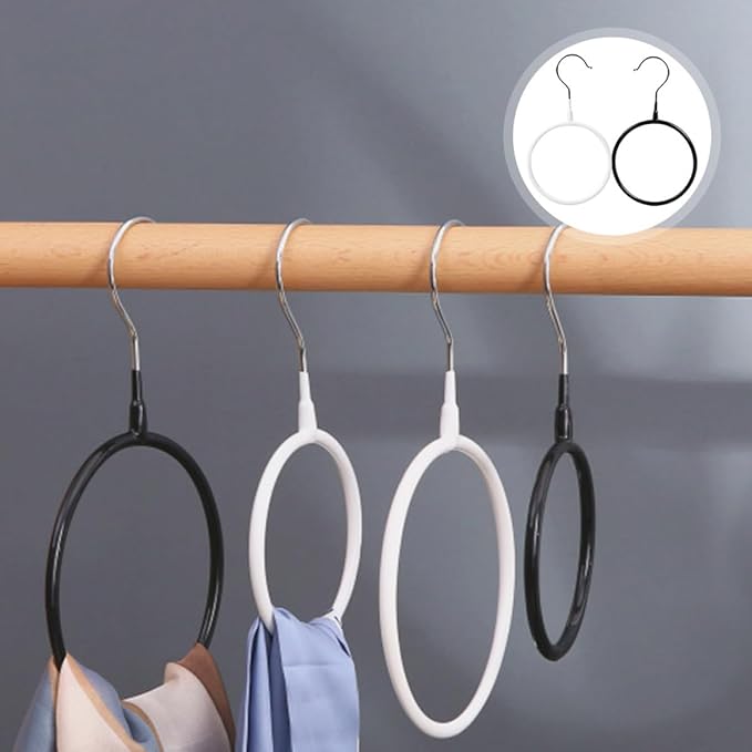 4pcs Round Scarf Organizer Rings Tie Holder Hangers Metal Closet Storage Rack for Scarves Belts Towels, Black and White Small Size, Household Accessory Organizer for Wardrobe