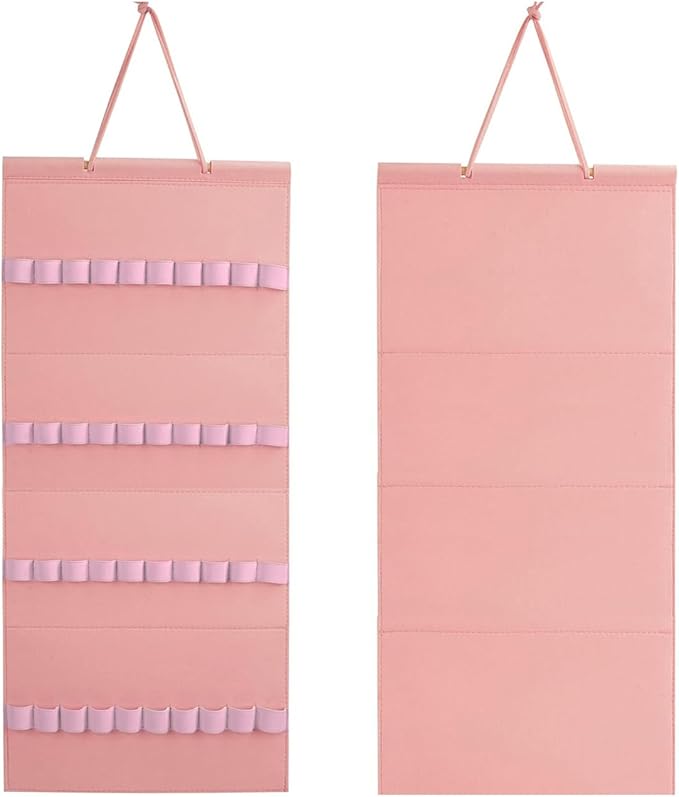 Hanging Headband Holder Organizer with 40 Elastic Loops Display Rack Wall Mounted for Home Women, Pink