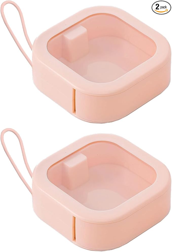2-Pack Hair Tie and Cotton Swab Storage Box (With Lid) - Portable Hair Accessory Storage Box, Cotton Swab Holder for Bathroom, Dressing Table, Travel - Pink
