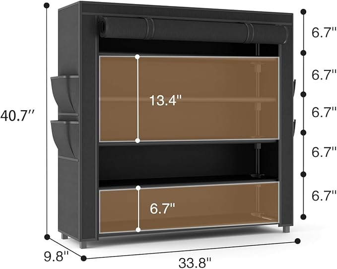 Shoe Rack with Covers 5 Tier Tall Shoe Rack Organizer Large Capacity Shoe Shelf Storage 20-24 Pairs Space Saving Free Standing Shoe Storage Organizer for Closet, Entryway, Dorm, Black