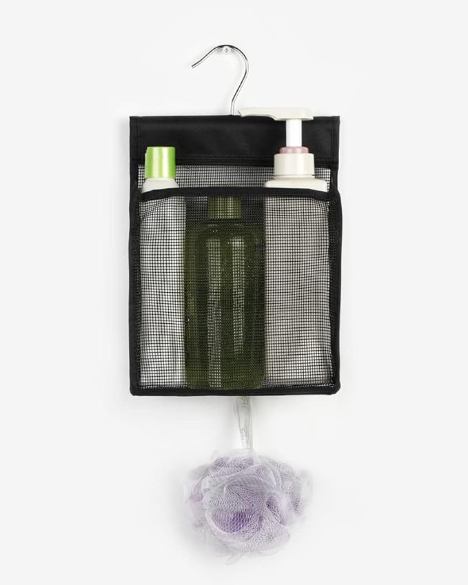 ALYER Hanging Mesh Shower Caddy Organizer Bathroom Storage Bag with Hooks for College Dorm, Gym, Swimming,RV and Travel,Black-3 Pack