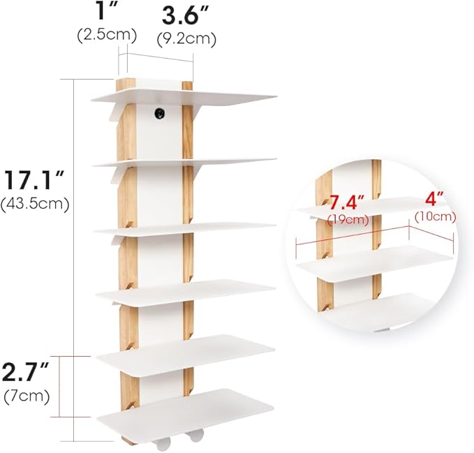 J JACKCUBE DESIGN Sunglasses Storage Organizer Wall Mounted 6 Eyeglasses Display Holder Shelf Rack, Eyewear Hanging Rack with Metal Hooks (White)- MK1030B