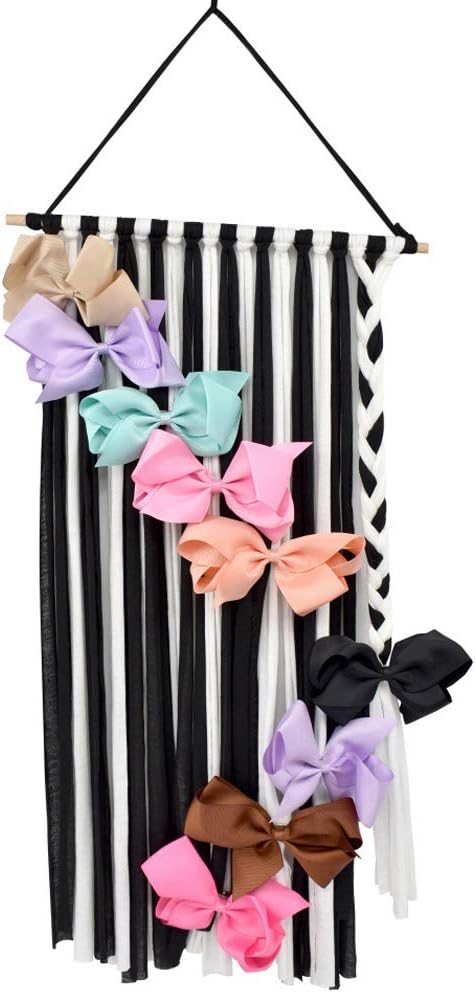 Teensery Hair Bow Holder Hair Clips Headbands Wall Display Hanging Holder Hair Accessories Storage Organizer Hanger for Women and Girls (White&Black)