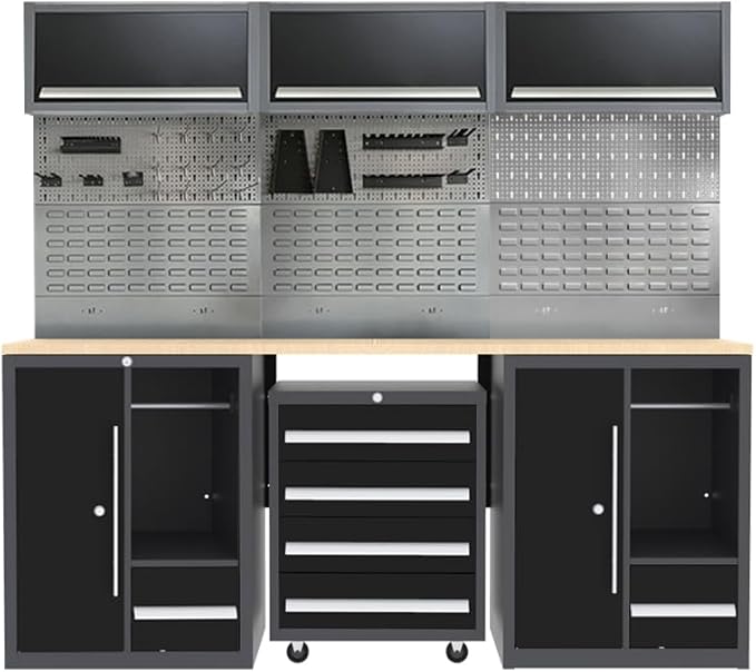 Ultimate Garage Storage System Set with Wooden Worktop for Tool Organization