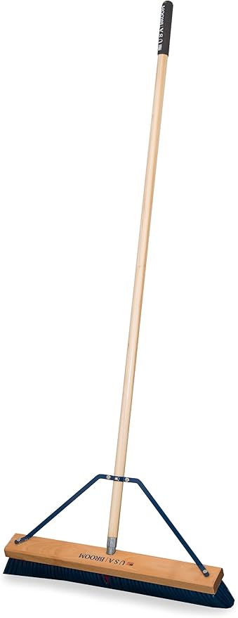 1-Pack - 24" Blue Everyday Sweep Indoor/Outdoor Push Broom with 60" Handle. Ideal for Garages & Shops. Durable American Made Steel Brackets-All Stainless Steel Hardware. No Plastic. 100% USA Made
