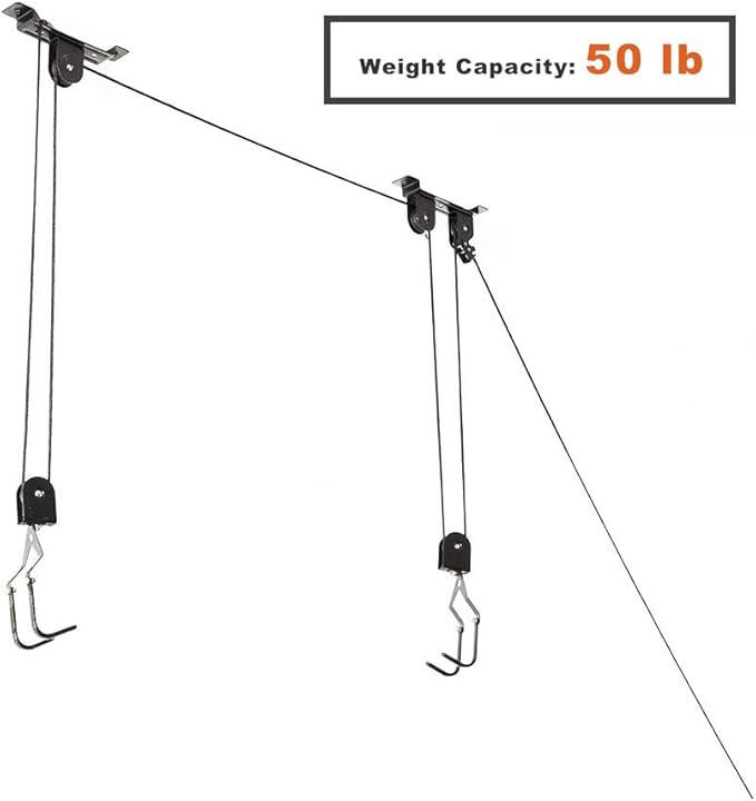 Wallmaster Ceiling Bike Mount Hanger, Bike Ceiling Lift Hoist, Bike Pulley System for Garage, Indoor Bicycle Hooks, 2 pack