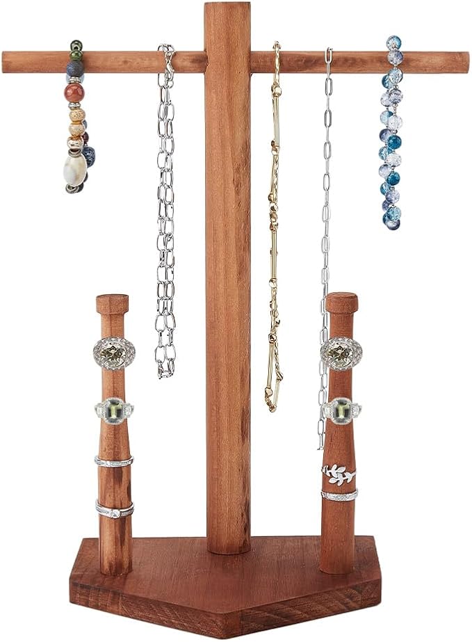 DICOSMETIC Wood Drip Necklace Organizer Holder Chocolate Wooden Baseball Jewelry Holder Championship Stacked Ring Display Wooden Jewelry Storage Organizer Baseball Theme Gifts