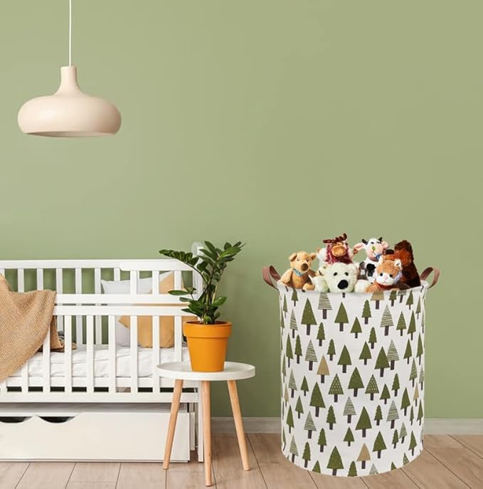 Large Storage Bins,Canvas Fabric Laundry Basket Collapsible Storage Baskets for Home,Office,Toy Organizer,Home Decor (Tree)