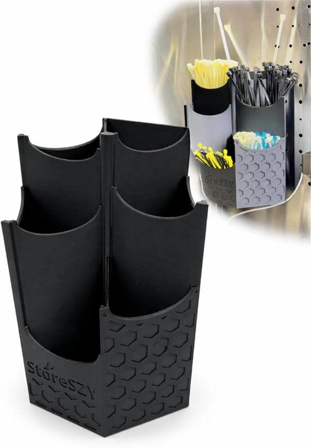 Magnetic Zip Tie Holder – Tool Organizer with Rubberized Magnets | Multiple Sizes & Colors for Garage, Shop, or Toolbox Storage (Black, Tall-Multipocket)