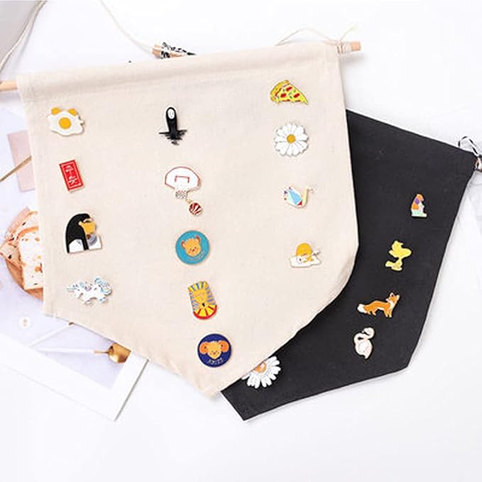 3pcs Cotton Canvas Wall-Mounted Brooch,Wall Hanging Jewelry Display Storage Set for Pin and Brooch Collections (D)