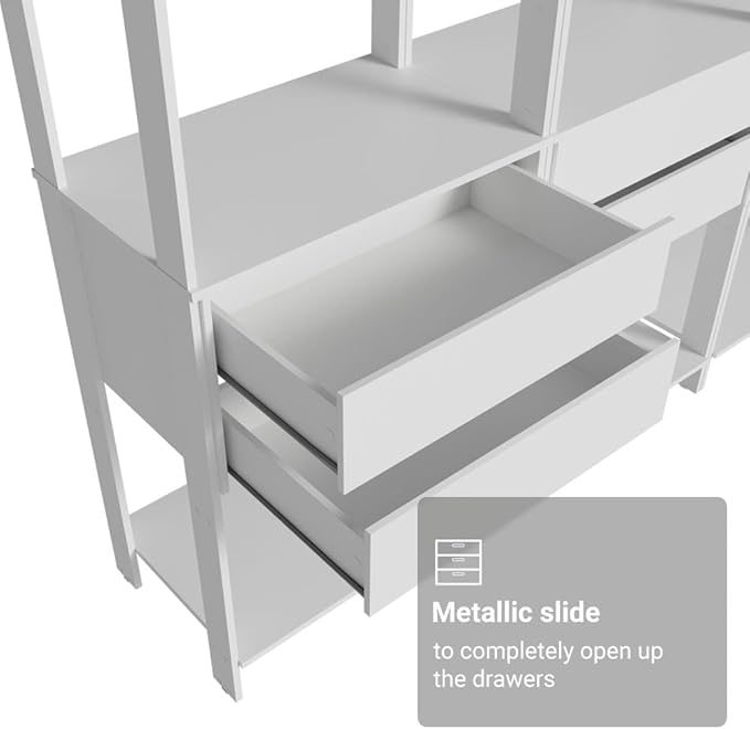 Madesa Garage Storage Rack with 6 Drawers and Open Shelves 82" L Multiuse Modular Organization Cabinet for Tools (WHITE)