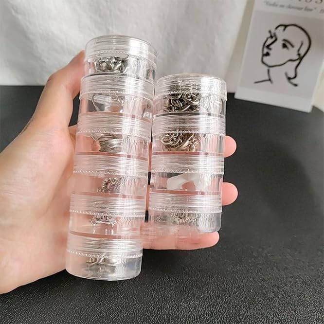 2 Pack 5-Layer Clear Jewelry Storage Organizer Box – Stackable Small Parts Container for Earrings, Rings, Beads, Pills, Crafts – Portable Transparent Plastic Screw Storage Jar Set