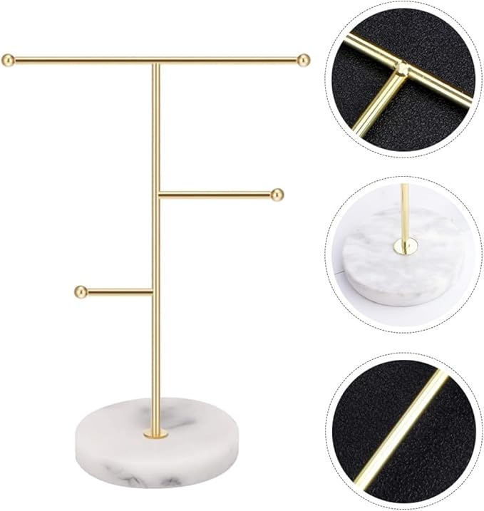 PRETYZOOM Gold Marble Jewelry Display Stand 18.5x10x26cm, Iron Jewelry Organizer Rack with Watch Storage Holder for Earrings Bracelets Necklaces, Scandinavian Style Accessory Organizer