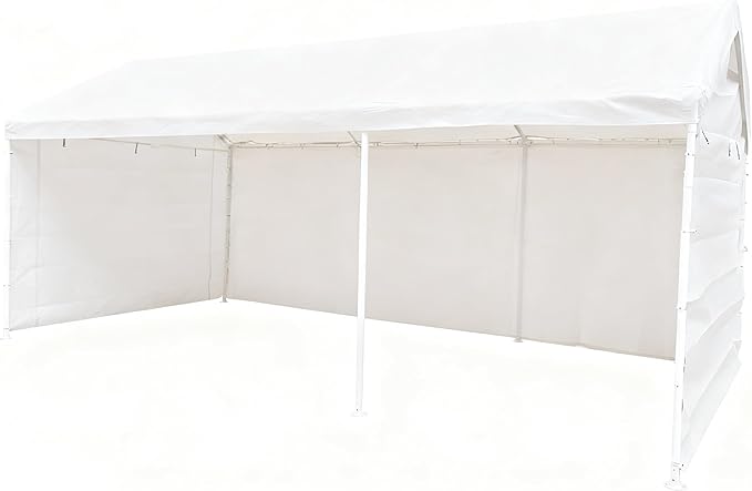 Rutile 10x20 Carport Replacement Sidewall, 180G PE Waterproof & UV Protected Sidewall Cover (White, Sidewall Panel w/o Mesh Windows)