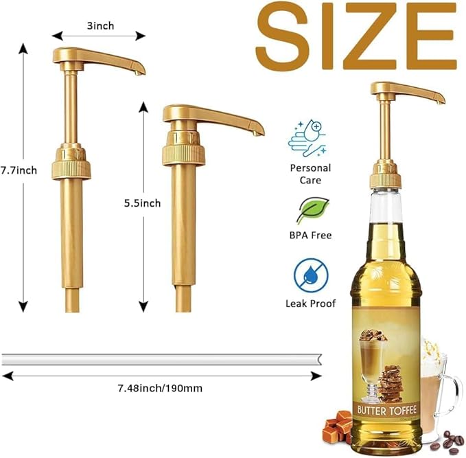 10 Pcs Gold Coffee Syrup Pump, Compatible with 25.4 Oz/750ml Bottles, Syrup Dispenser Pumps Great for Home & Coffee Bar Drinking Mixes, Tea, Beverage, Cocktails
