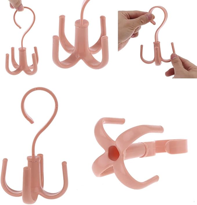 Tebatu 360 Degree Rotating Belt Hanger Scarf Tie Rack Holder Hook Closet Organizer - Pink