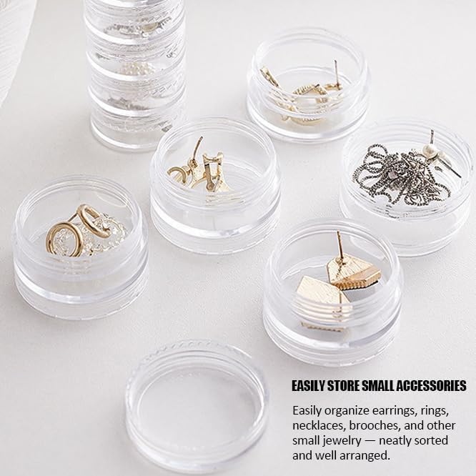 2 Pack 5-Layer Clear Jewelry Storage Organizer Box – Stackable Small Parts Container for Earrings, Rings, Beads, Pills, Crafts – Portable Transparent Plastic Screw Storage Jar Set