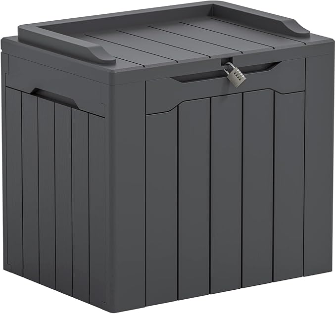 Greesum Outdoor Storage Box 31 Gallon Storage Box with Lid for Patio Furniture, Garden Tools, Pool Supplies, Waterproof and UV Resistant, Lockable, Dark Grey