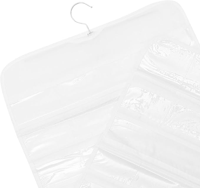 Double-sided Hanging Jewelry Organizer Bag 80 Compartments, White Dustproof Storage Holder for Necklaces, Earrings, Bracelets, Wall-mounted Accessory Organizer for Home