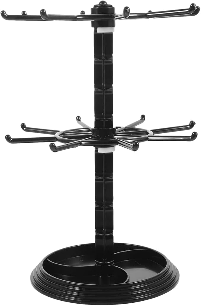 FRCOLOR Rotating Hanger Storage Stand with 16 Hooks for Keychains Bracelets Hair Ties Small Accessories Organizer Desktop Display Rack 8X12X8 Inches