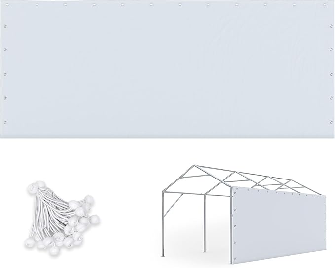 ADVANCE OUTDOOR Replacement Sidewall Tarp for 10/12x20 ft Carport Canopy, Heavy-Duty Waterproof & UV Protected, Easy Installation with Ball Bungees, White, One Sidewall Only