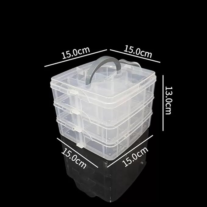 3-Tier Hair Accessories Storage Box, Clear Plastic Organizer with Handle, 5.9 x 5.9 x 5.1 in (Transparent, 5.9 x 5.9 x 5.1 in)