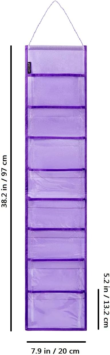 Wall Hanging Headband Organizer Ribbon Hair Hoops Storage Hairbands Hair Accessory Holder with Clear Pockets (PURPLE-8 POCKETS -2 Pack)