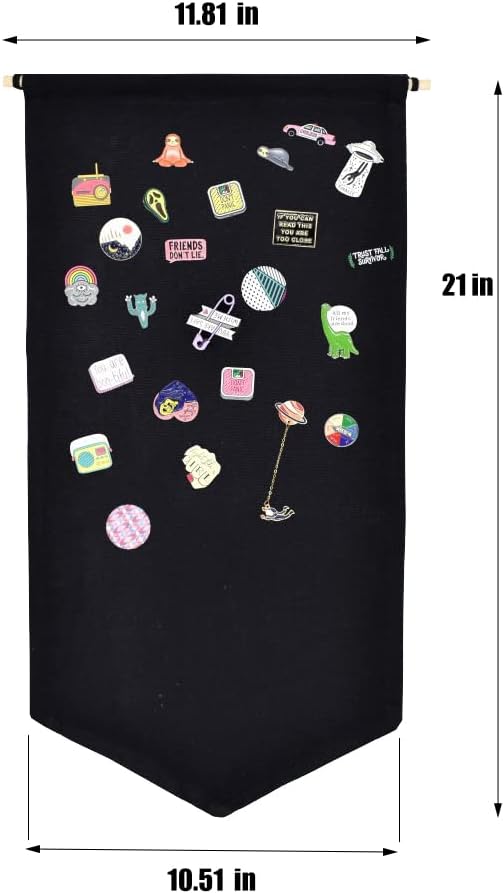 Wall Hanging Brooch Jewelry Storage Case Canvas Display Stand Enamel Pin Display Banner Holder Earrings Necklace Glitter Pin Collection Organizer (Black)