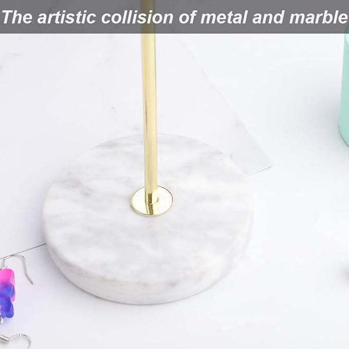 PRETYZOOM Gold Marble Jewelry Display Stand 18.5x10x26cm, Iron Jewelry Organizer Rack with Watch Storage Holder for Earrings Bracelets Necklaces, Scandinavian Style Accessory Organizer