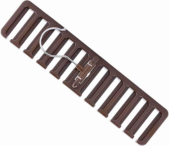 10 Slot Tie Belt Scarf Rack Organizer Sturdy Plastic Closet Wardrobe Space Saver Multifunctional Rotating Hanger for Ties Belts Scarves Accessories Black Brown Beige 30.5 x 7.3 x (Brown)