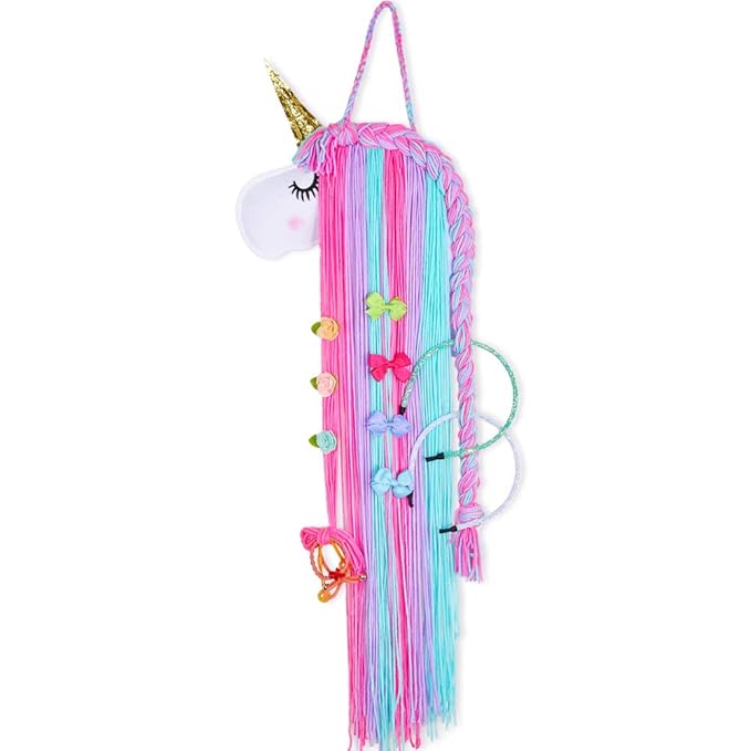 Beinou Hair Clips Holder Unicorn Hairbow Holder Colorful Yarn Tassel Headband Holder Organizer Shy Unicorn Face Home Decor Hair Accessories Storage for Girls Unicorn Party