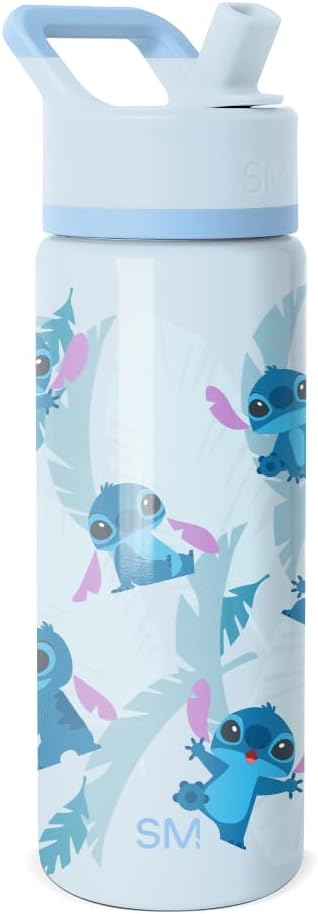 Simple Modern Kids Summit Water Bottle with Straw Lid | Disney Stitch 18oz Stainless Steel Cup Insulated Tumbler for Girls, Boys, School | Tropical Stitch