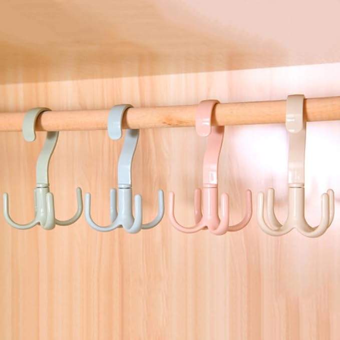 Multifunctional 360 Rotatable Hooks Wardrobe Storage Hangers for Ties Scarves Accessories Home Drying Rack Organizer 4-Pack 5.11X2.95X2.95In