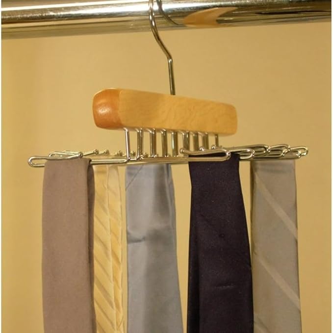 24 Non-Slip Hooks Natural Wood Tie Hanger Space-Saving Closet Organizer Hanging Ties Belts Scarves Accessories Durable Wooden Rack for Wardrobe Storage Home Organization
