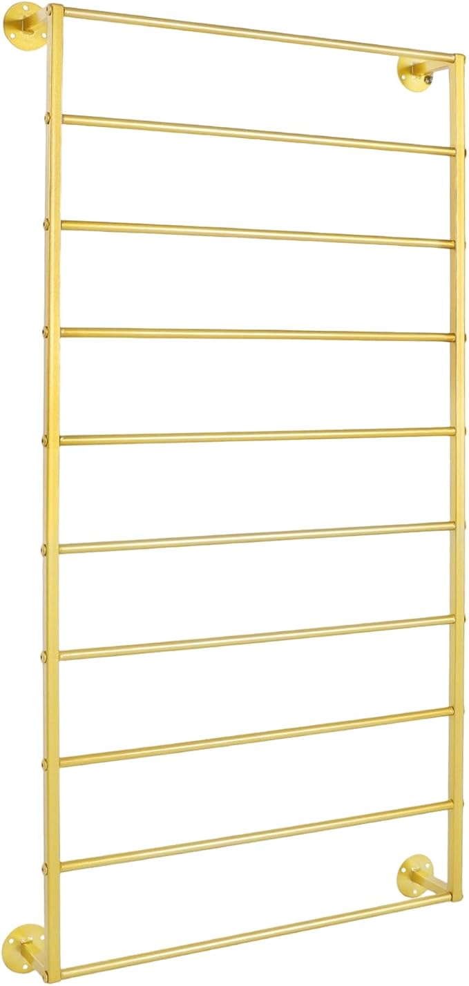 10 Tiers Tie & Scarf Rack, Wall Mounted Scarf Rack, Wall Display Rack, Multifunctional Metal Rack, Towels Storage Rack, Ribbon Holder Wall Display Rack for Accessory Stores Flower Shops (Gold)