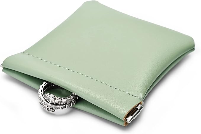 PU Leather Jewelry Travel Bag Leather Jewelry Pouch Christmas,Wedding Party Favor Gift Bag (S, Green)