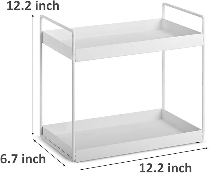 2-Tier Bathroom Countertop Organizer Vanity Tray Cosmetic & Makeup Storage Kitchen Spice Rack Standing Shelf, White