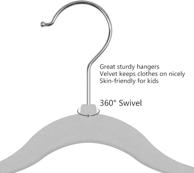 GoodtoU Kids Hangers Velvet 50 Pack Baby Hangers for Closet Non Slip Childrens Infant Hanger Grey