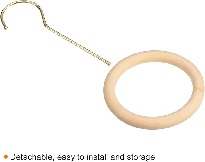 uxcell 4 Inch Scarf Ring Hanger, Scarf Organizer Holder Wooden Circle Rings Hanging Hook for Belt Tie Scarf, 15cm Length Hook (Gold)