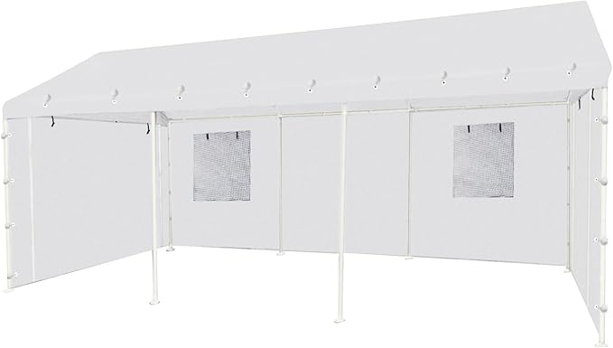 Rutile 10x20 Carport Replacement Sidewall, 180G PE Waterproof & UV Protected Sidewall Cover (White, Sidewall Panel with Mesh Windows)
