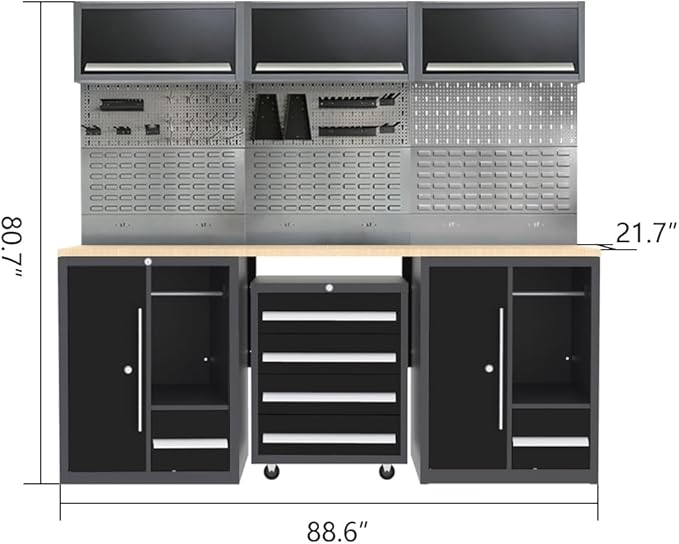 Ultimate Garage Storage System Set with Wooden Worktop for Tool Organization