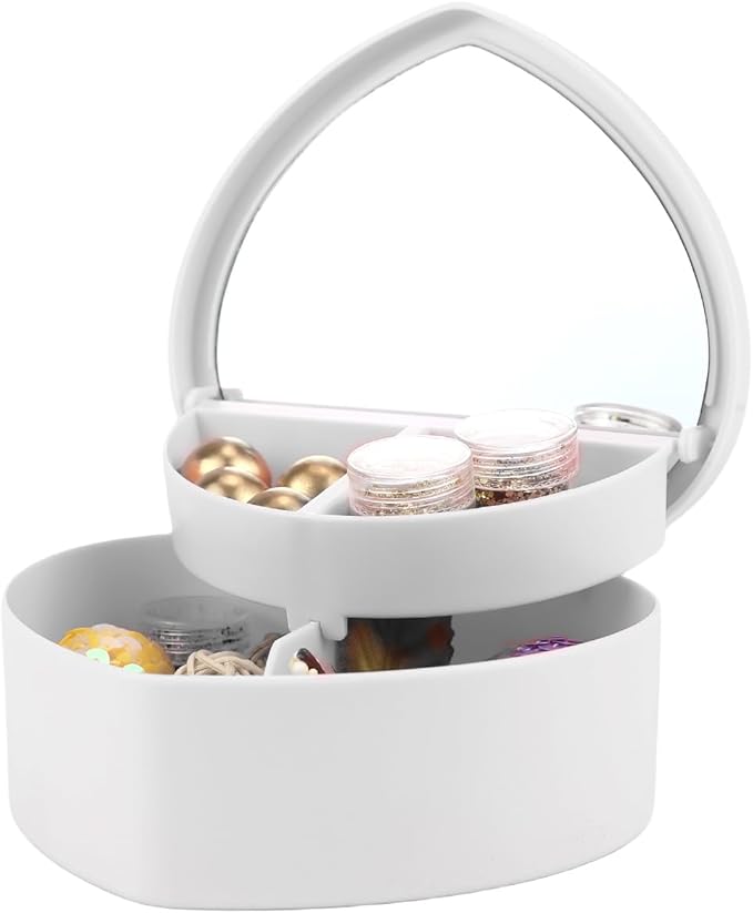 Heart Shaped Jewellery Box, Jewellery Organiser with Cosmetic Mirror, Jewellery Display Box for Girls＆Women (White)