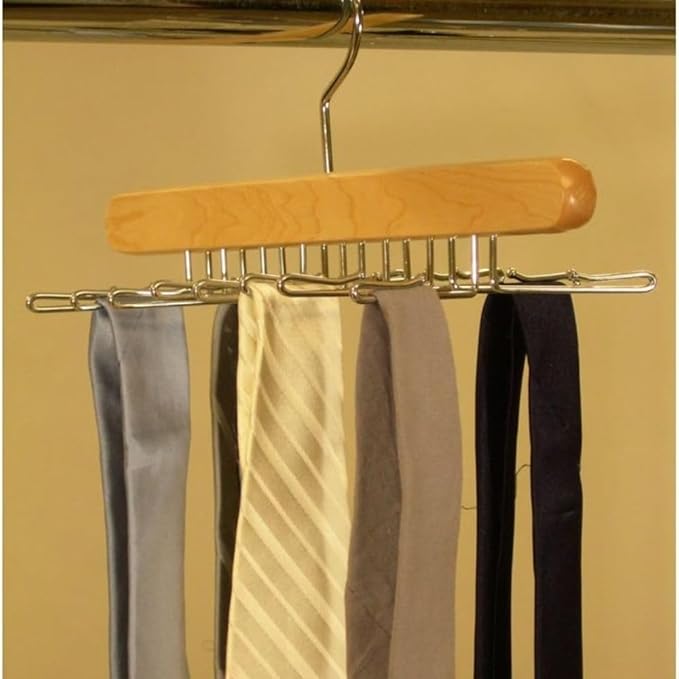 24 Non-Slip Hooks Natural Wood Tie Hanger Space-Saving Closet Organizer Hanging Ties Belts Scarves Accessories Durable Wooden Rack for Wardrobe Storage Home Organization
