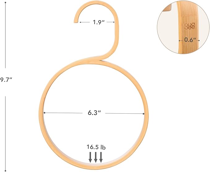 GUDEE CAKON Bamboo Circle Hanger Scarf Rack, Stylish and Durable Organizer for Scarves and Accessories (Natural)