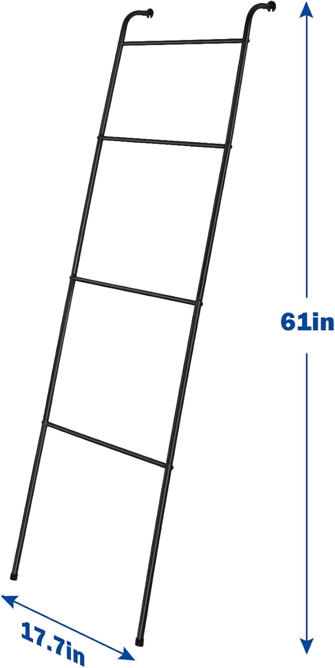 Blanket Ladder Decorative Towel Rack Holder for Bathroom, Wall Leaning Metal Drying Quilt Stand for Living Room Bedroom Farmhouse Home Decor, for Women Mom Mother Her Wife - Black